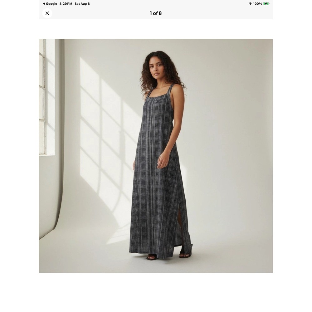 Athleta Santorini Maxi Dress S Black White Stripe Cross Back Side Slit 601590